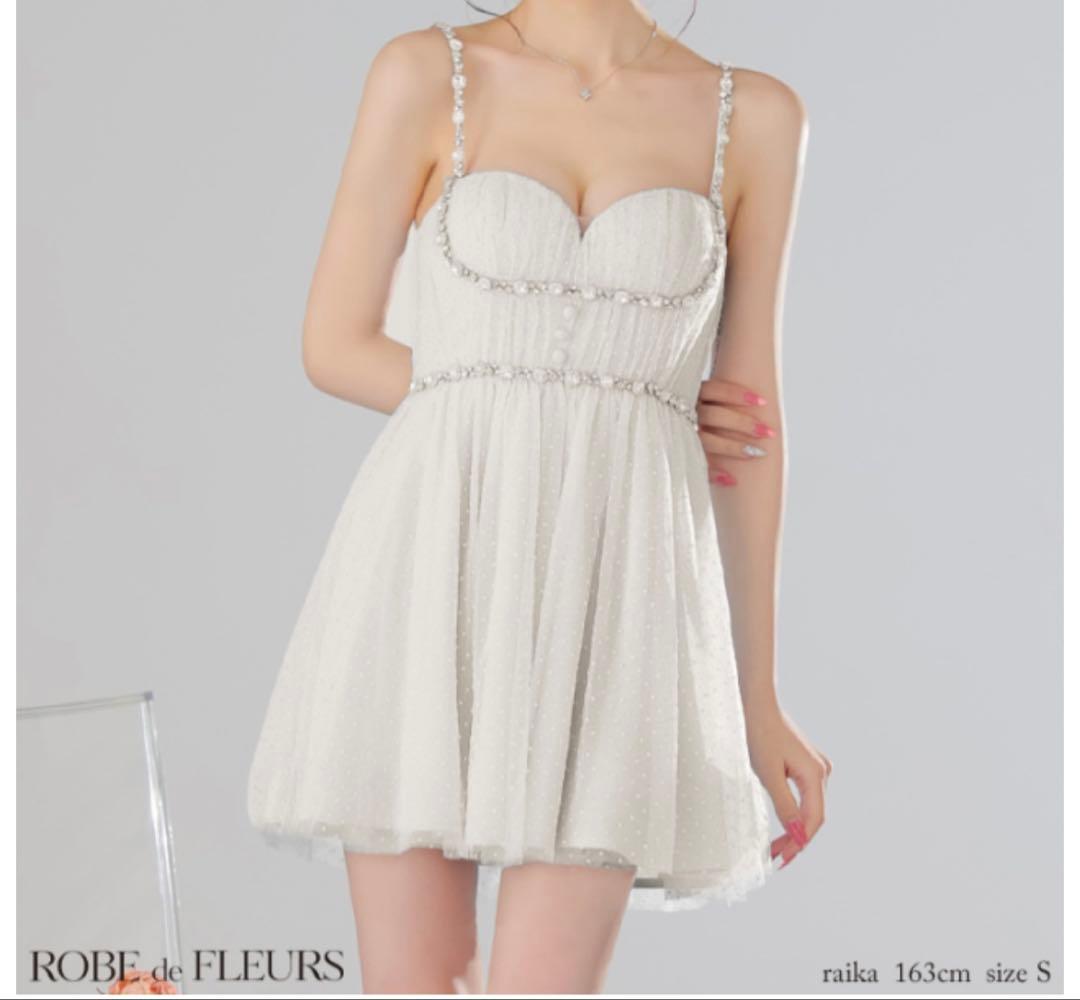 ROBE de FLEURS ドットチュールビジューフレアミニキャバドレス