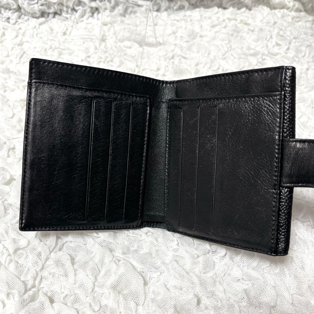CHANEL ブラックレザー 二つ折り財布　キャビアスキン　ココマーク　本革