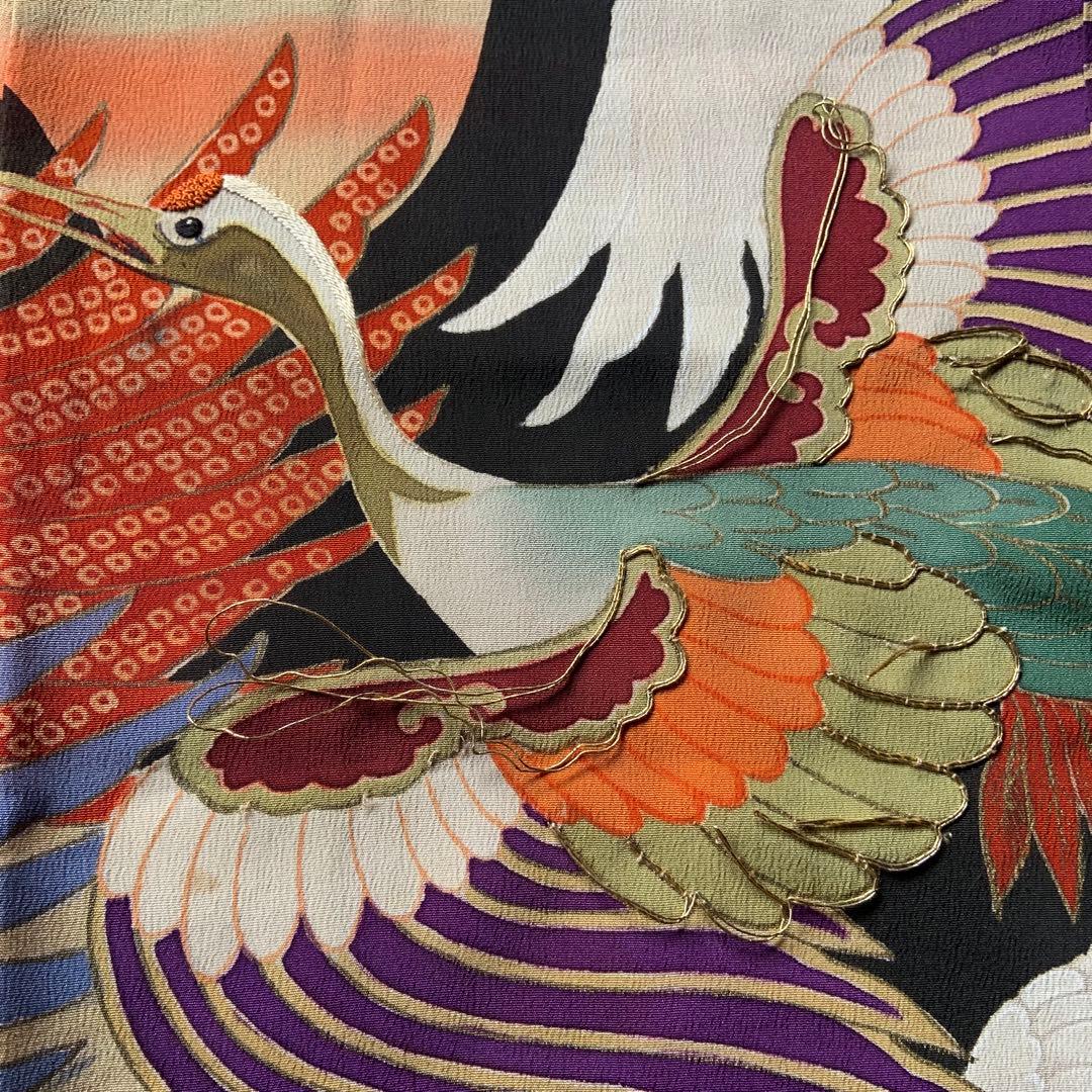アンティーク振袖 豪華鶴尽くしカラフルヴィンテージ着用可能