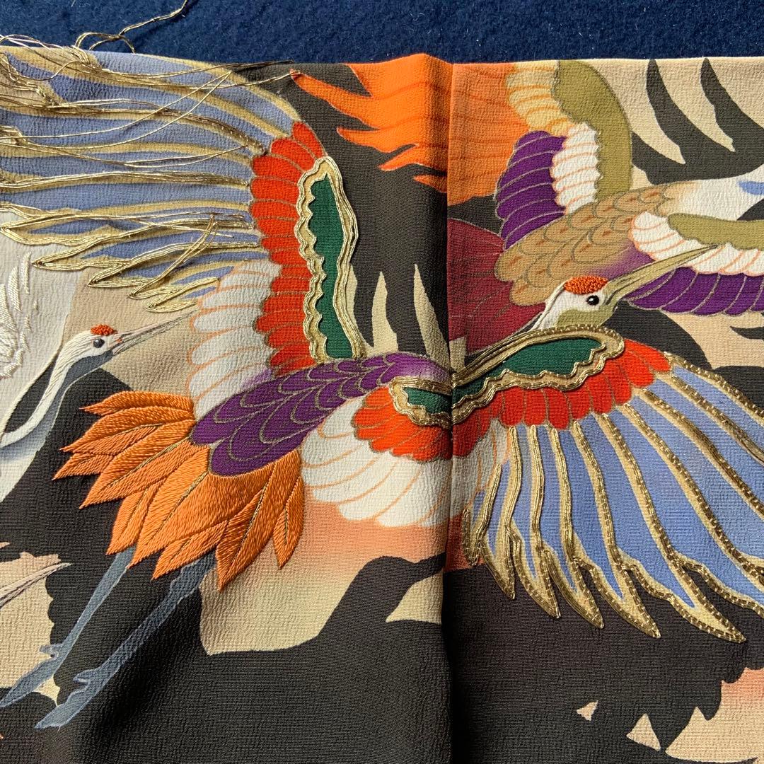 アンティーク振袖 豪華鶴尽くしカラフルヴィンテージ着用可能