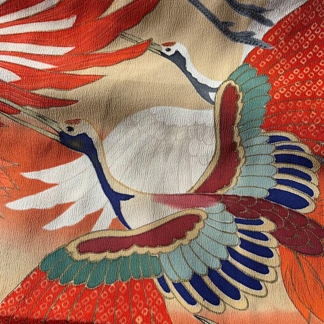 アンティーク振袖 豪華鶴尽くしカラフルヴィンテージ着用可能