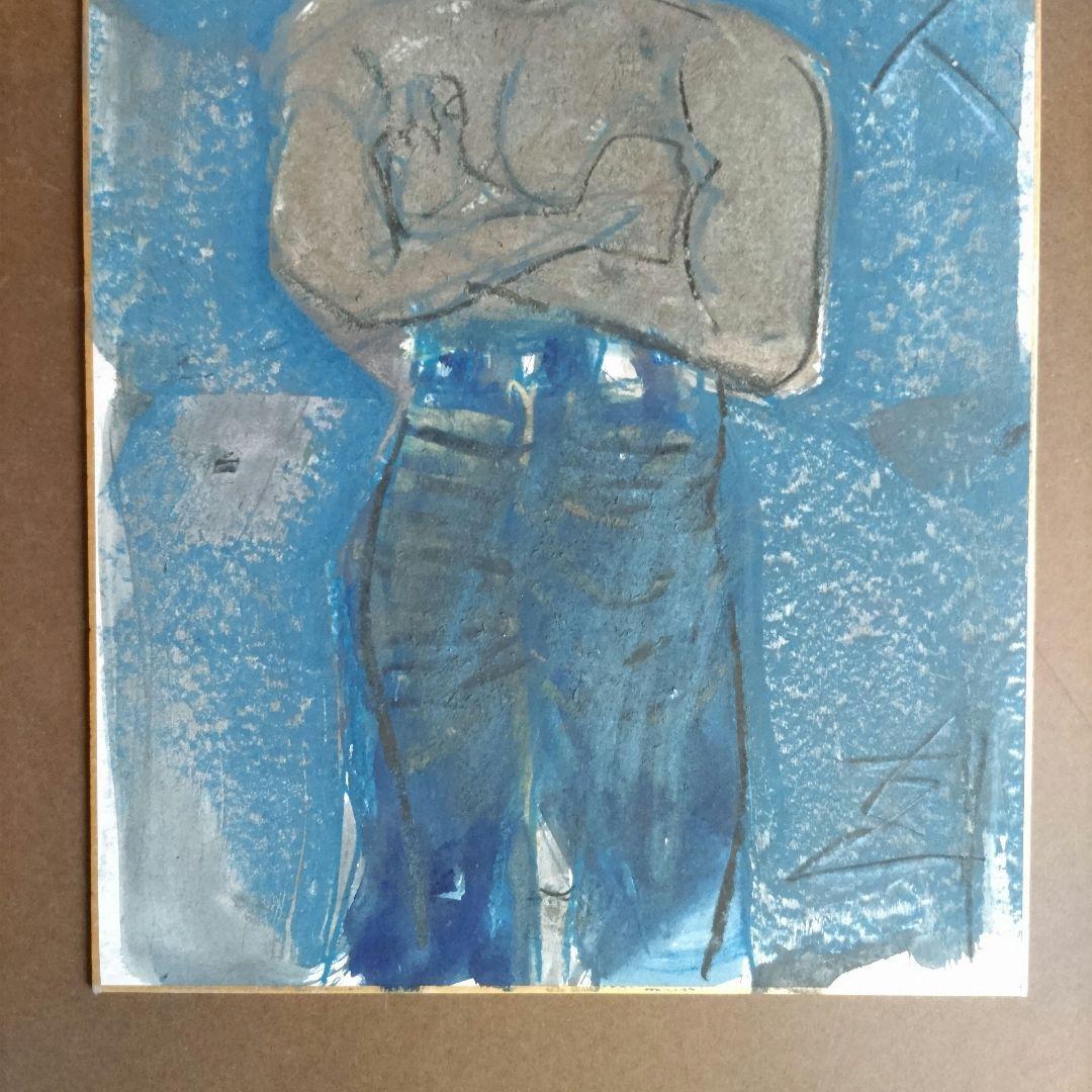 水彩画　須田剋太 原画 作品【 若人 】