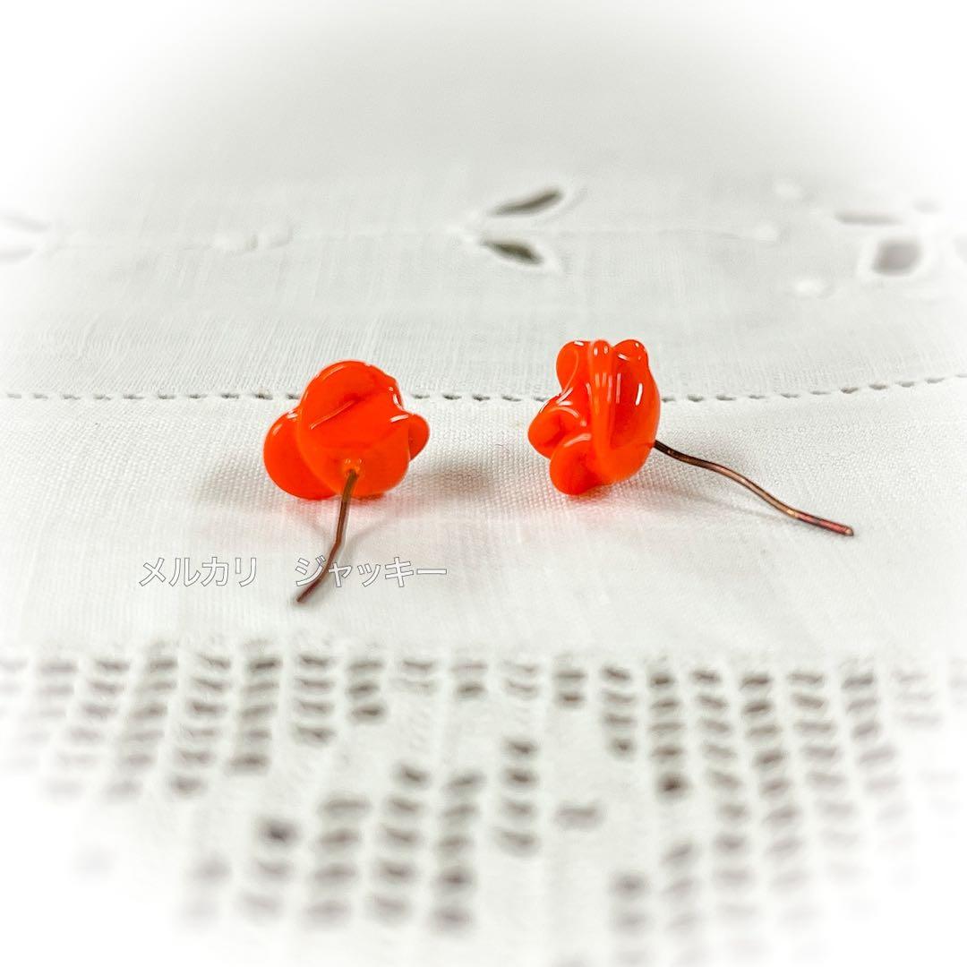 アンティーク★ムラーノガラス赤薔薇★ドールピアス イヤリング★フランス イタリア