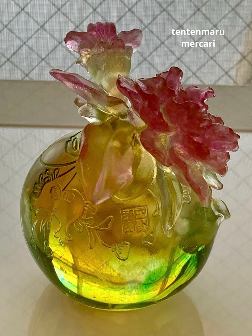 リ*ー様 琉璃工房 ☆ ガラスオブジェ ☆ ネズミとお花モチーフ ☆ 美品