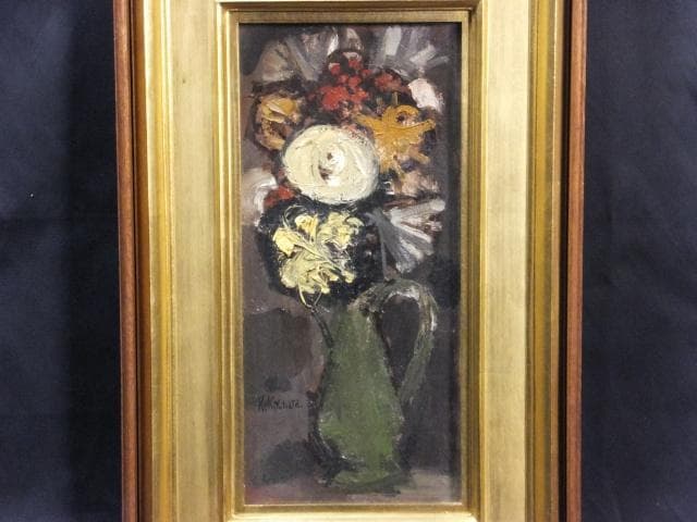 清原啓一　直筆サイン『花』板に油彩 1958年 8号 1601880603H