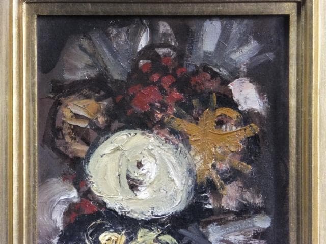 清原啓一　直筆サイン『花』板に油彩 1958年 8号 1601880603H