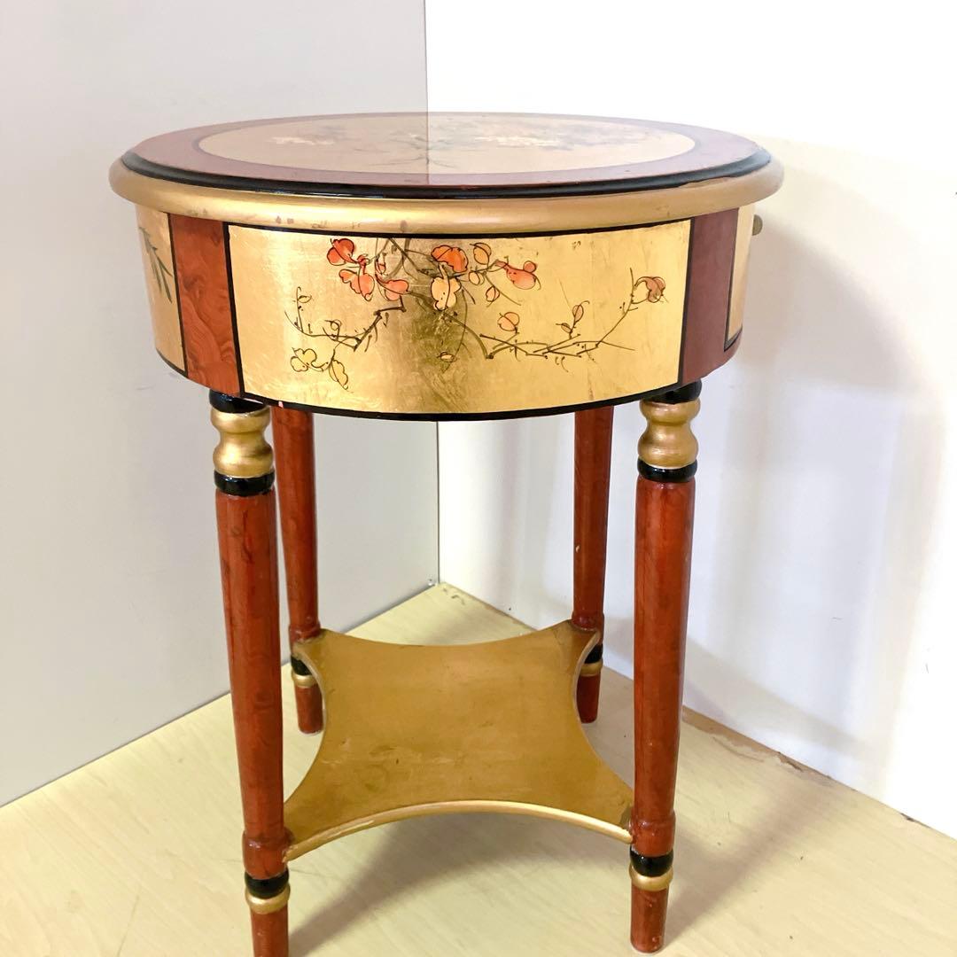 アンティーク調　ラウンドテーブル　サイドテーブル　李朝　和柄　丸テーブル