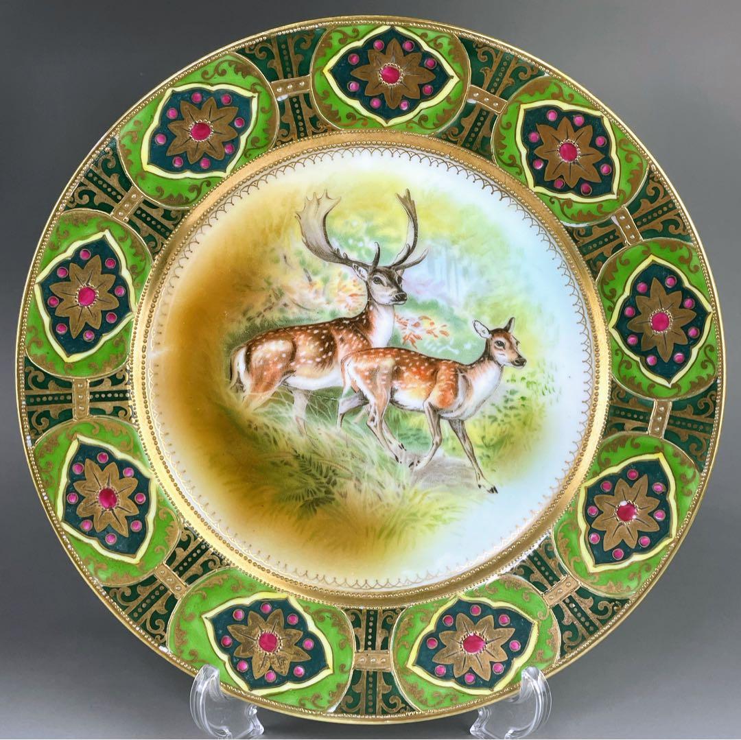 【大型４０cm！】オールドノリタケ 鹿紋 金盛り 大皿 プレートセット