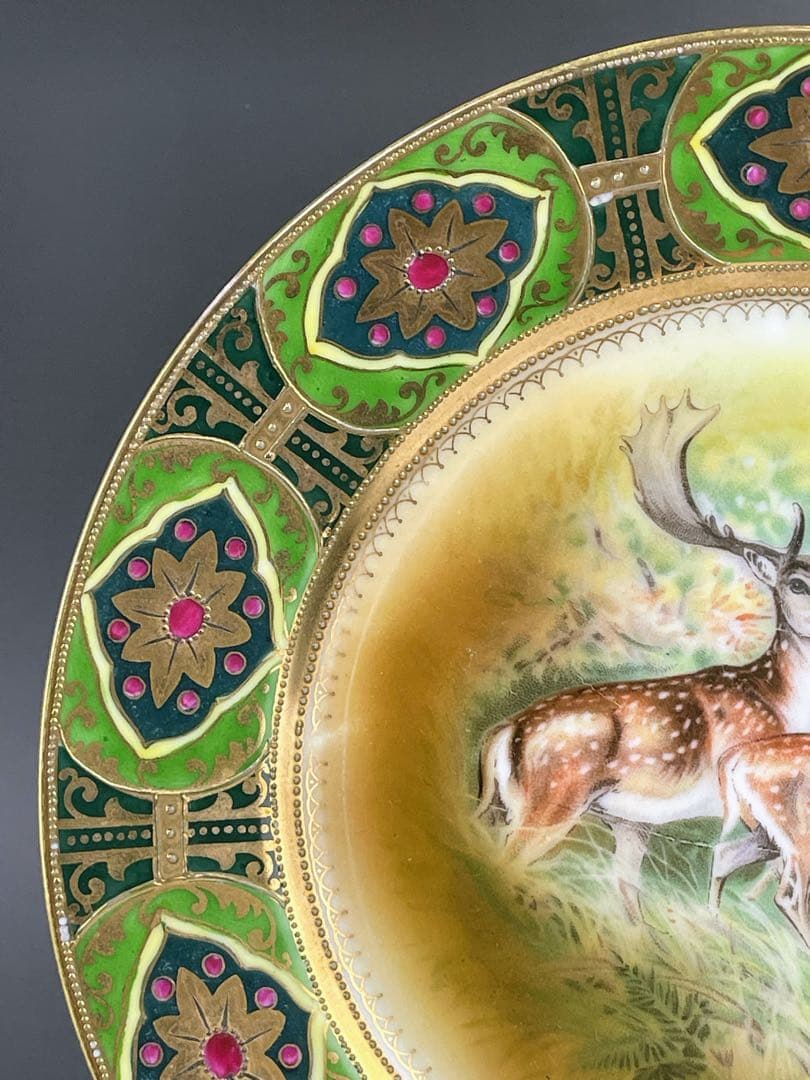 【大型４０cm！】オールドノリタケ 鹿紋 金盛り 大皿 プレートセット