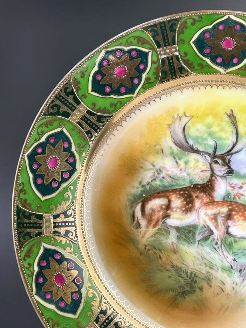 【大型４０cm！】オールドノリタケ 鹿紋 金盛り 大皿 プレートセット