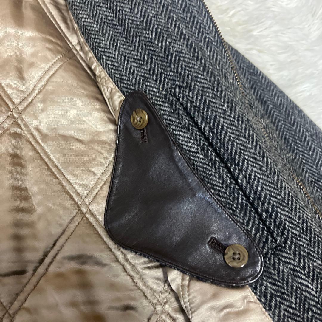 最高級✨90s バーバリー ツイードブルゾン レザー切替 L チンストラップ