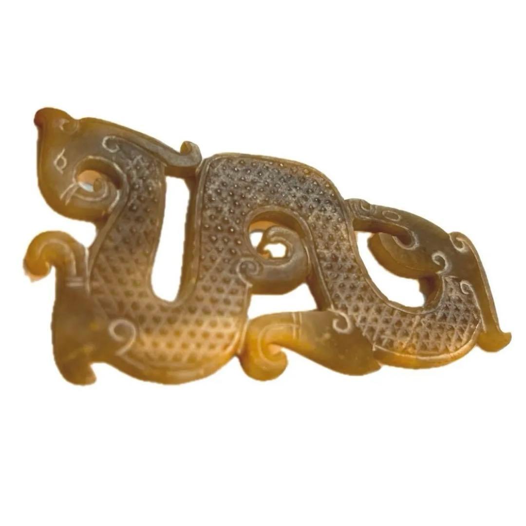 中国発掘物　細工彫刻玉龍　竜紋　玉縁起物　美術品　お守り　骨董品 龍 中国古美術