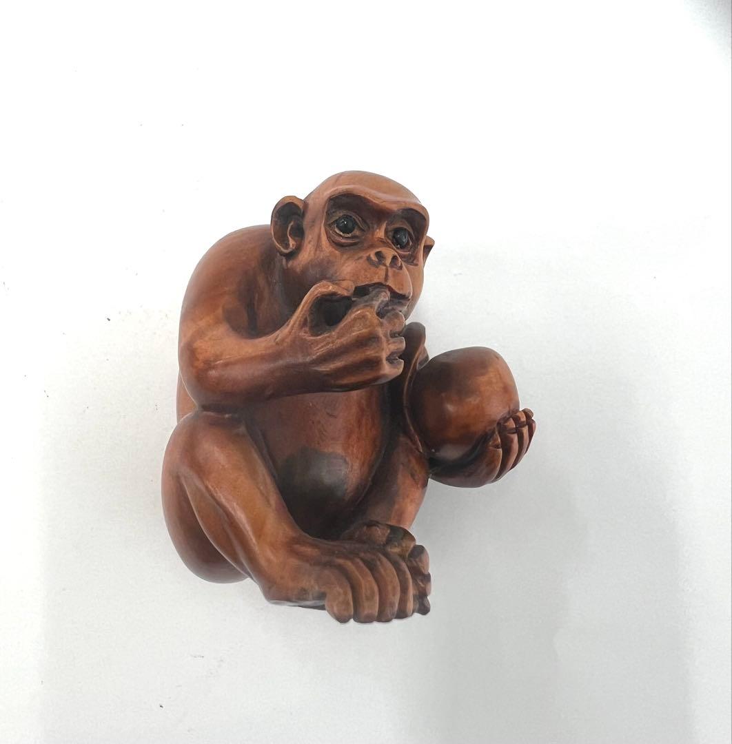 柘植　猿根付け　在名　名品　柘植材猿の彫刻 手のひらサイズ　美品　値下げ！