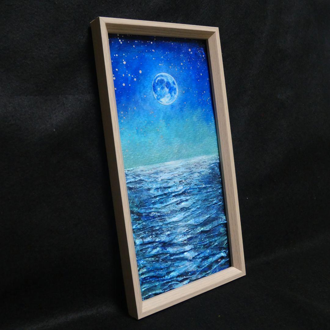 油絵 油彩 油彩画 絵 絵画 長方形ミニ絵画【青い月】