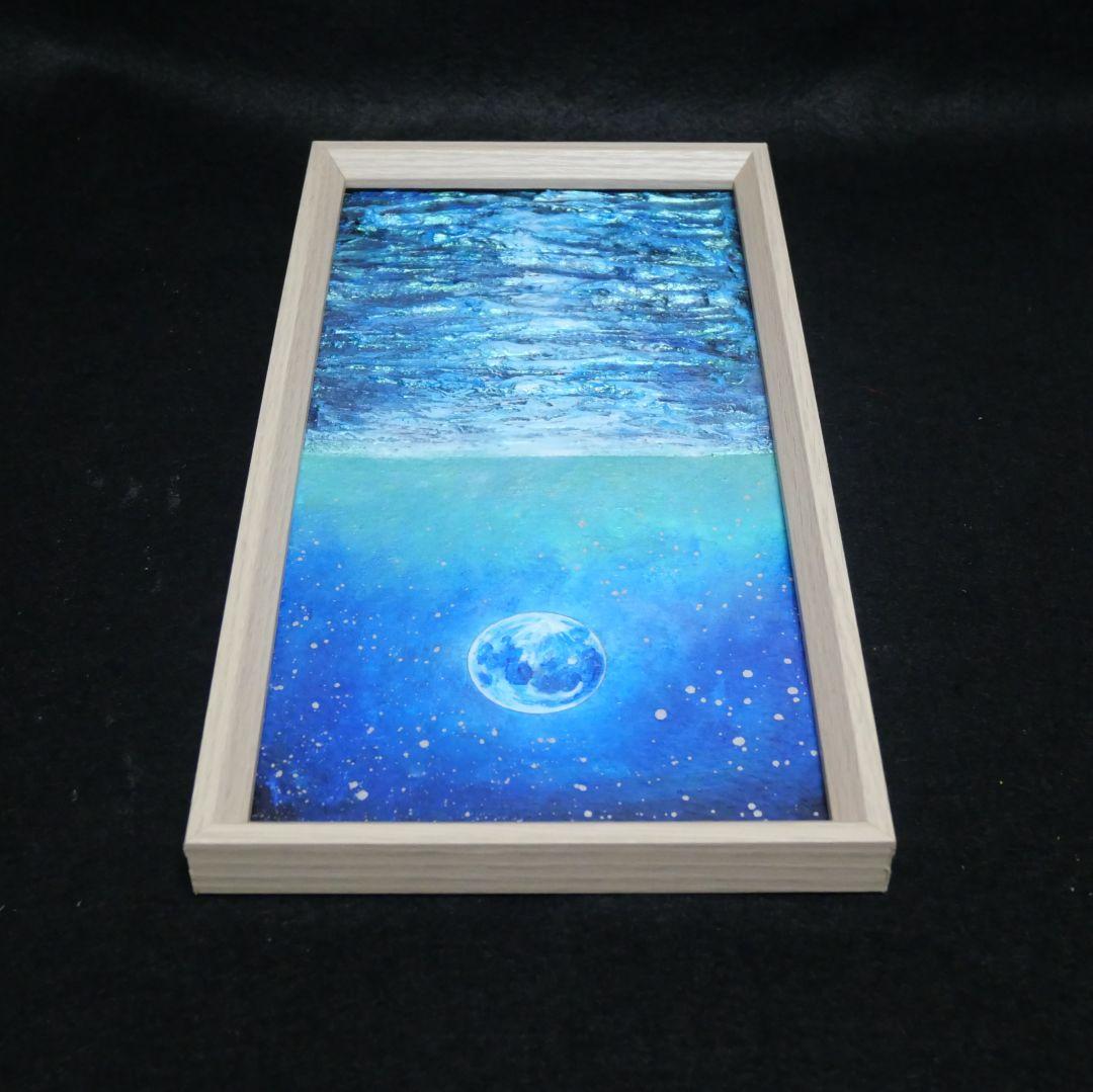 油絵 油彩 油彩画 絵 絵画 長方形ミニ絵画【青い月】