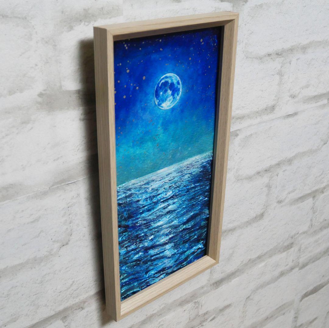 油絵 油彩 油彩画 絵 絵画 長方形ミニ絵画【青い月】