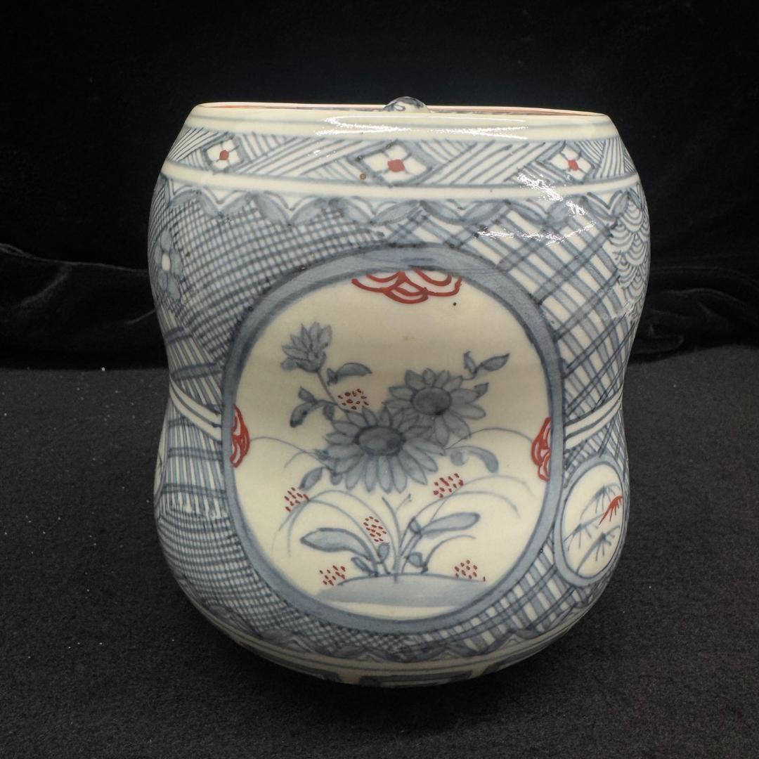 希少 五代 佐藤走波作 染錦草花文　水指　在銘　時代物　共箱 有田焼