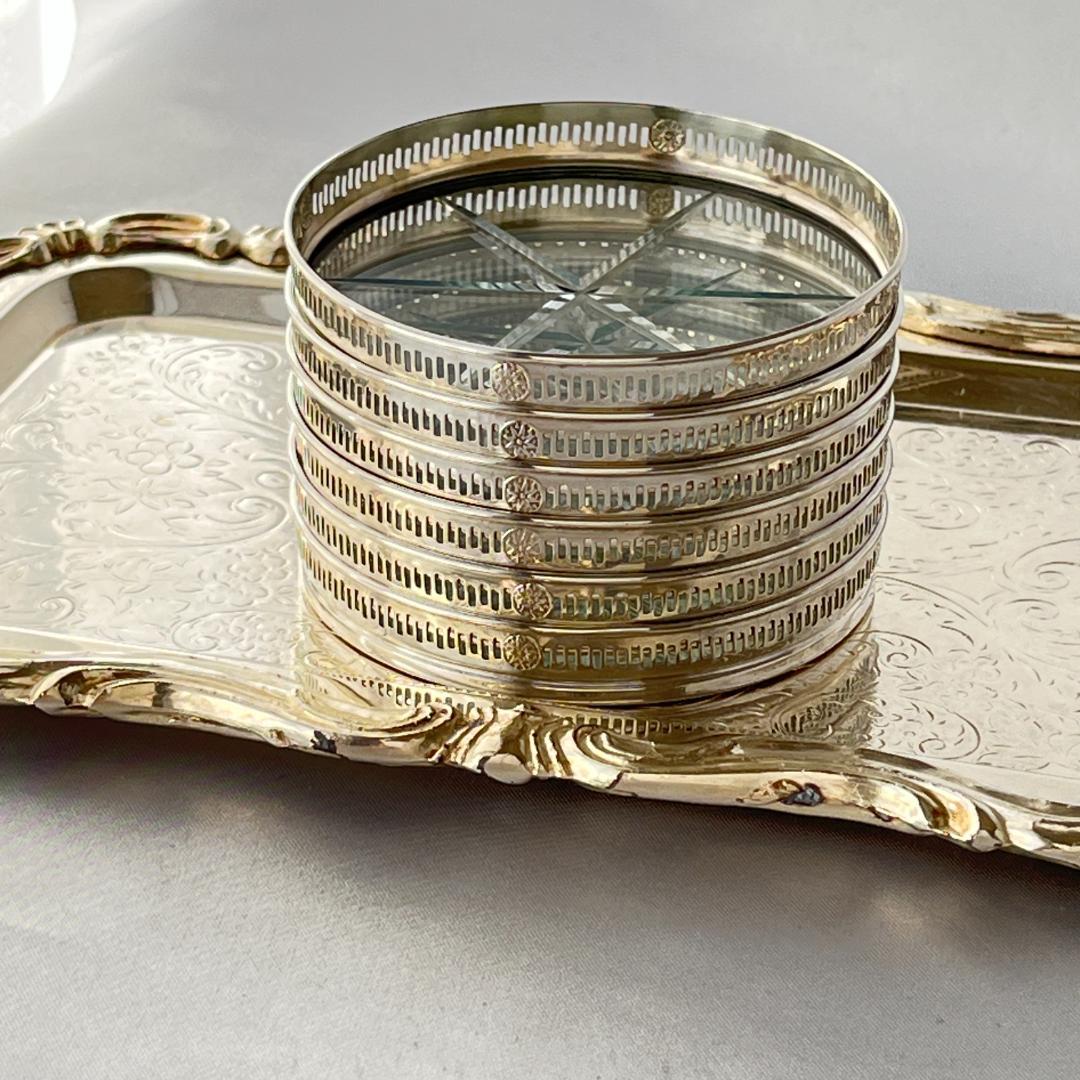 【Webster】 【純銀 / ガラス】紋章のコースター 6枚 スターリング