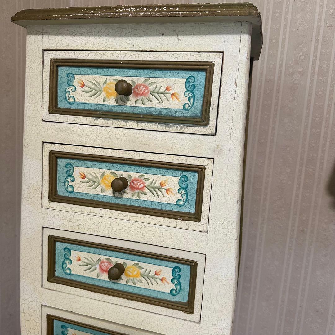 アンティーク 花柄 5段チェスト　リメイク　トールペイント