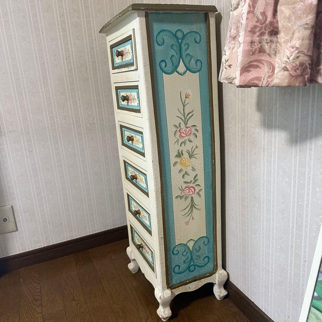 アンティーク 花柄 5段チェスト　リメイク　トールペイント