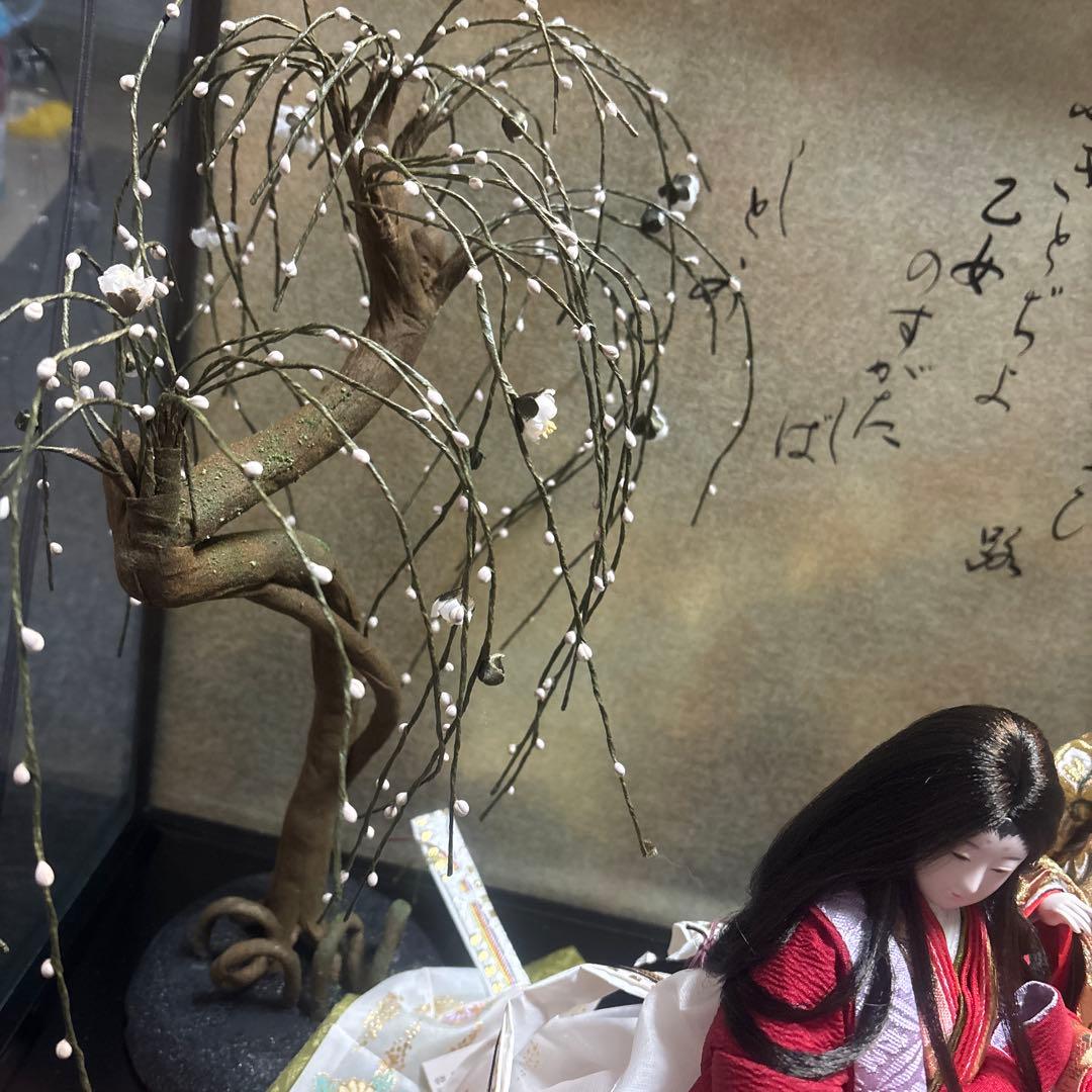 人形 赤金色 布製 ガラスケース入り　あまつ風くものかよひ路　ふきとぢよ