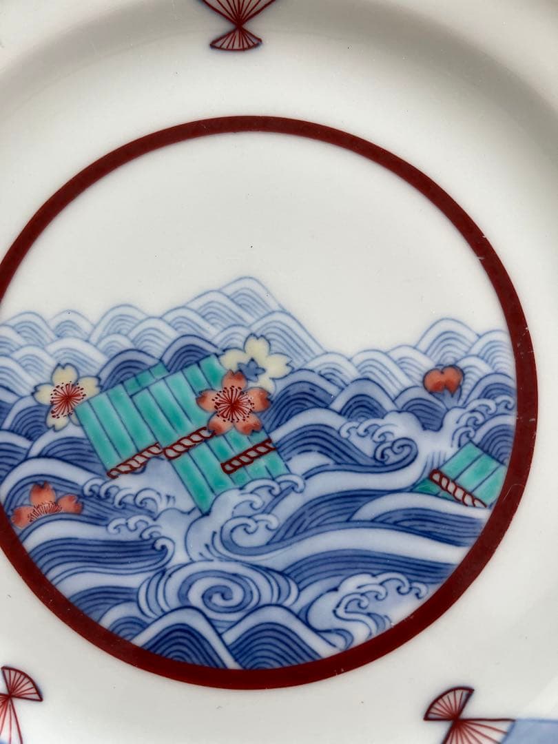 今右衛門　人間国宝　皿　桜　海　扇子