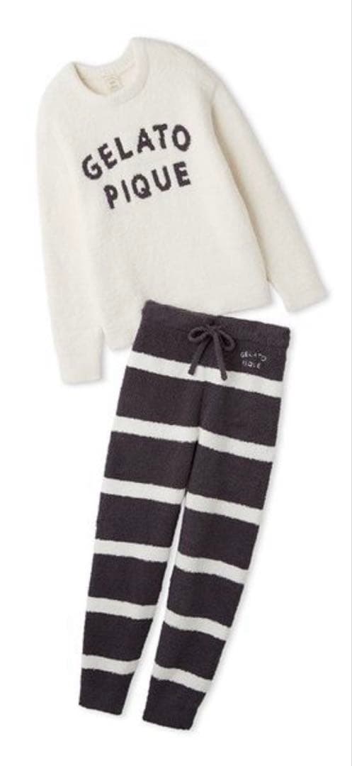 ジェラートピケ パウダーロゴジャガードプルオーバー＆ロングパンツセットアイボリー