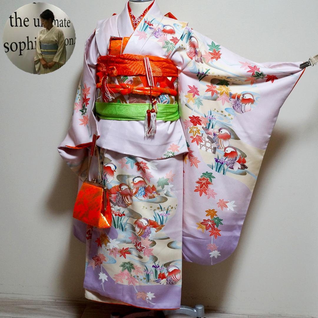 おもち【七五三7歳】正絹・晴着・薄紫グラデ×金駒刺繍 ・鴛鴦流水文様