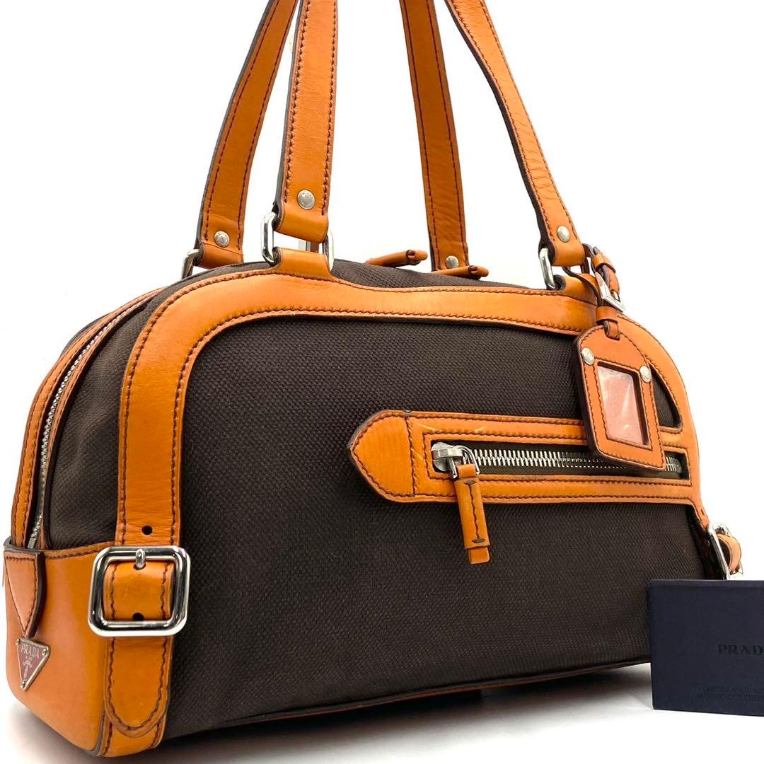 【希少】PRADA ハンドバッグ 三角ロゴプレート y2k オレンジ レザー