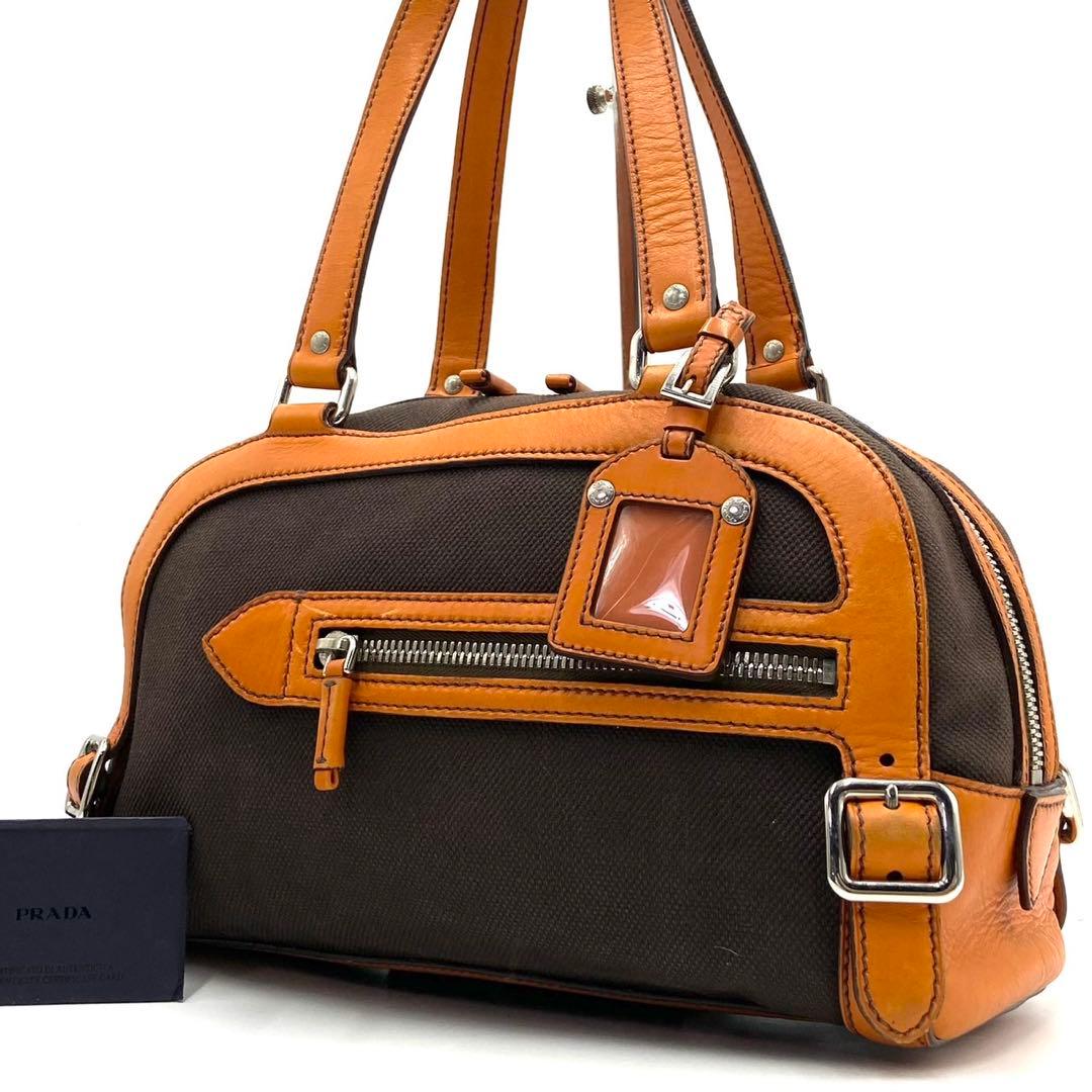 【希少】PRADA ハンドバッグ 三角ロゴプレート y2k オレンジ レザー