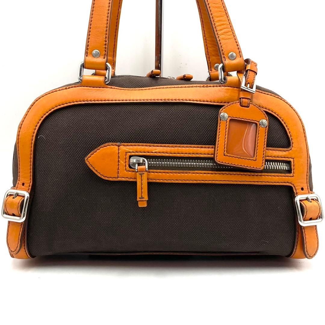 【希少】PRADA ハンドバッグ 三角ロゴプレート y2k オレンジ レザー