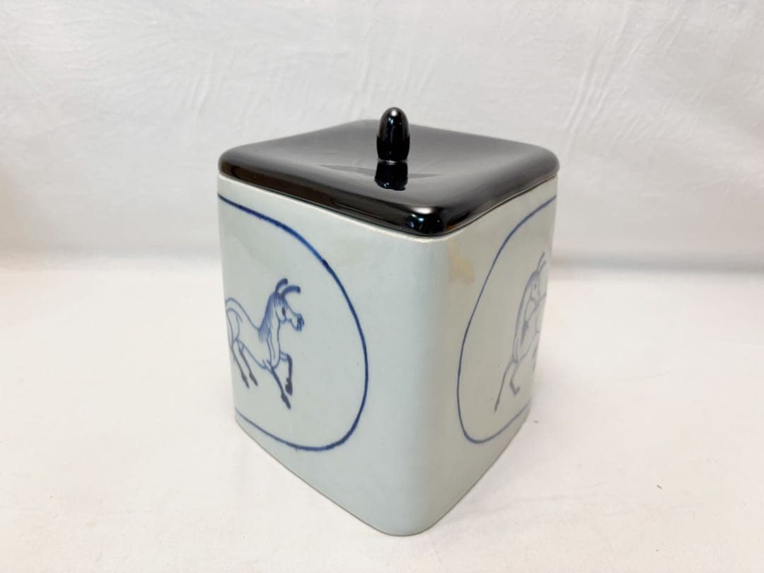 未使用 茶道具 橋田勝博作 輪島塗 塗蓋 染付 菱馬水指 水差し 共箱