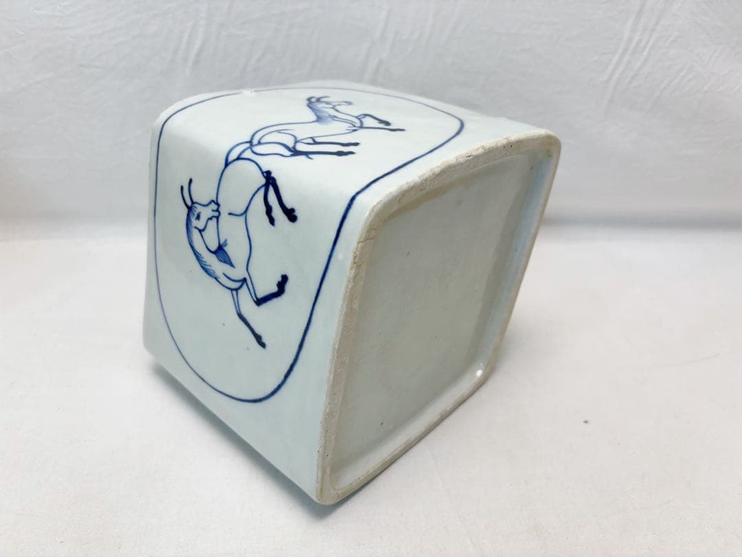 未使用 茶道具 橋田勝博作 輪島塗 塗蓋 染付 菱馬水指 水差し 共箱