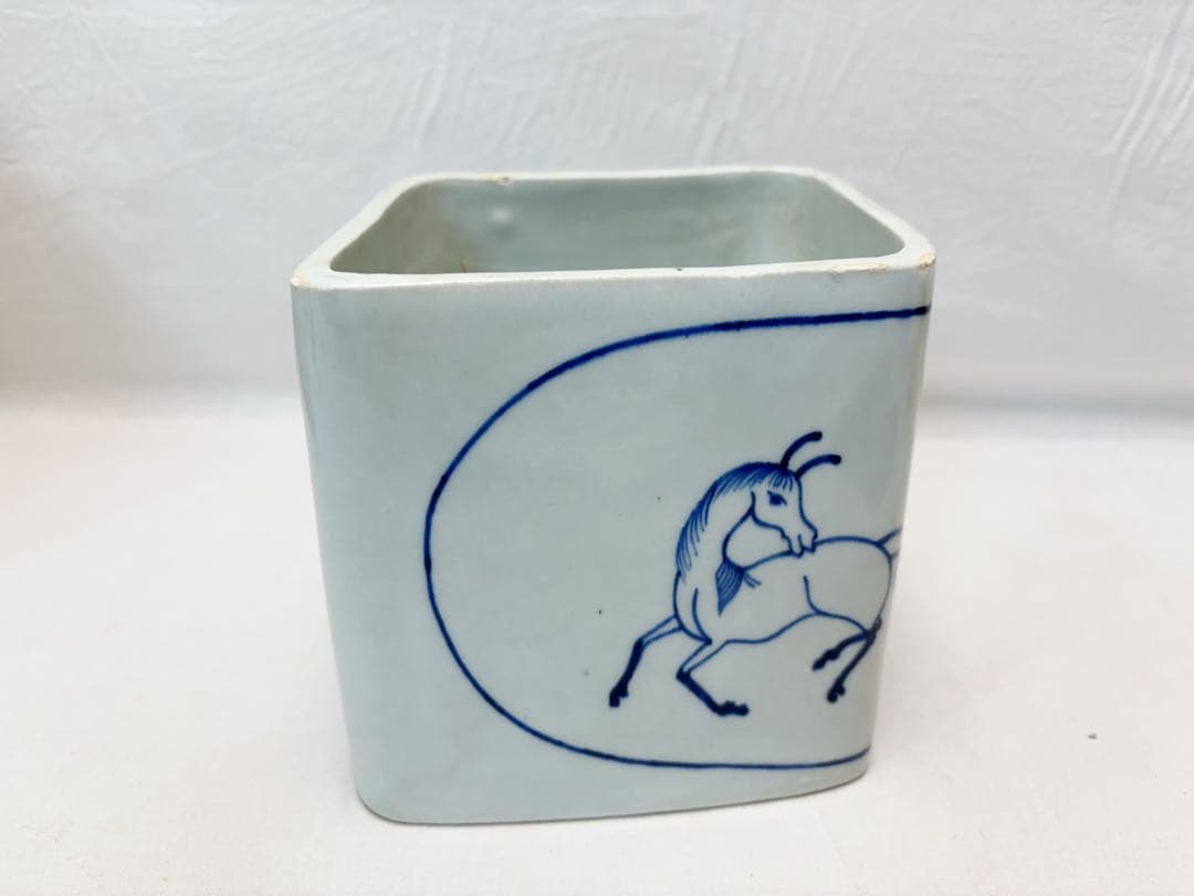 未使用 茶道具 橋田勝博作 輪島塗 塗蓋 染付 菱馬水指 水差し 共箱