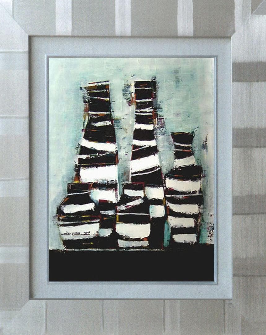 油絵 菅家令子 絵 絵画インテリア額付(青緑＋金色の枠)uF6-063104花瓶