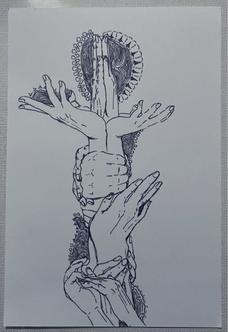 ボールペン画 手の花