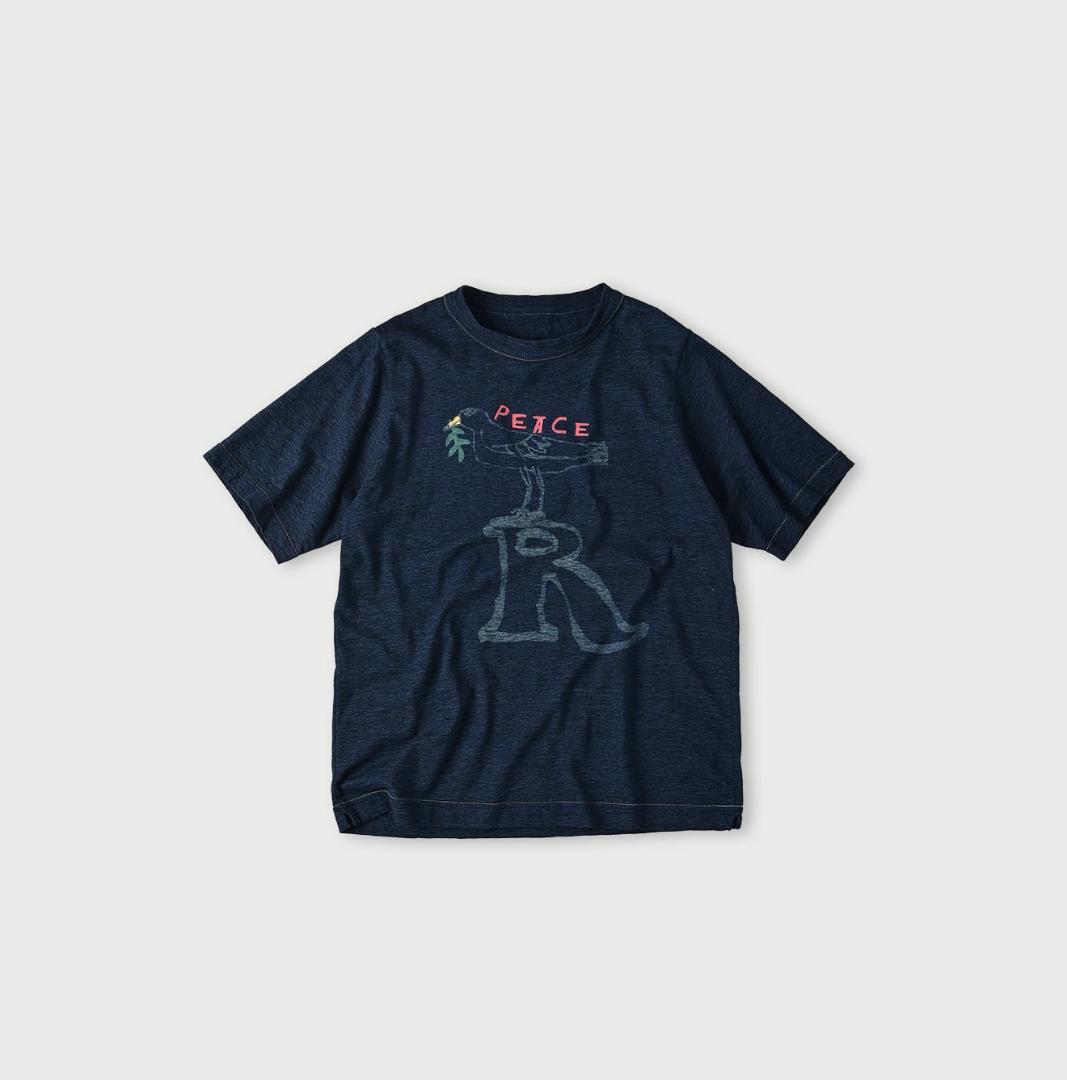 45R ピースバードプリントの90845星Tシャツ インディゴ サイズL