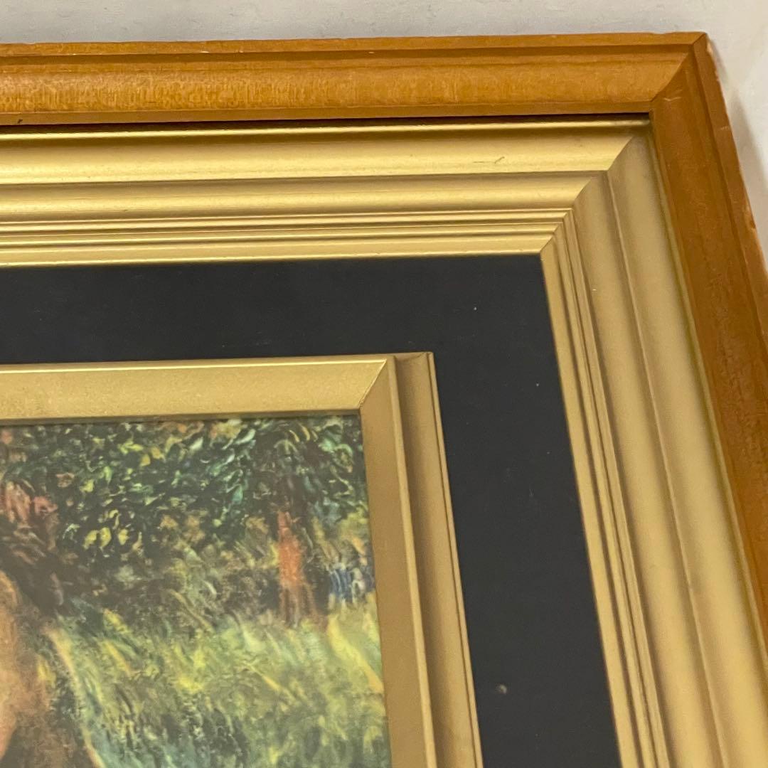 ルノワール　わら束を持つ少女 木製フレーム付き　油彩画/花を持つ少女