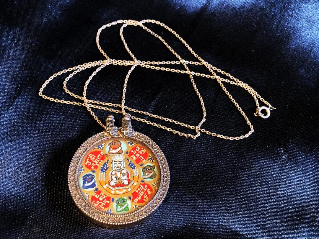 【 手描き曼荼羅 彫金トップ 】チベット骨董　19~20世紀前期