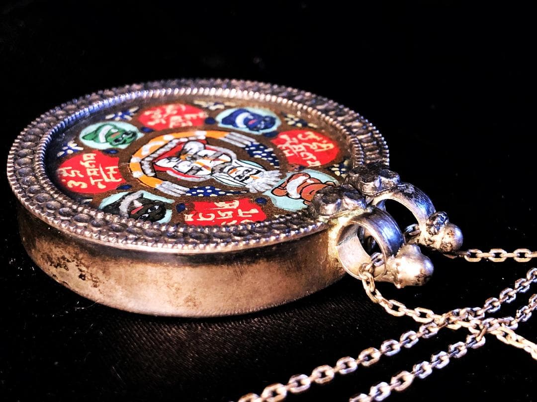 【 手描き曼荼羅 彫金トップ 】チベット骨董　19~20世紀前期