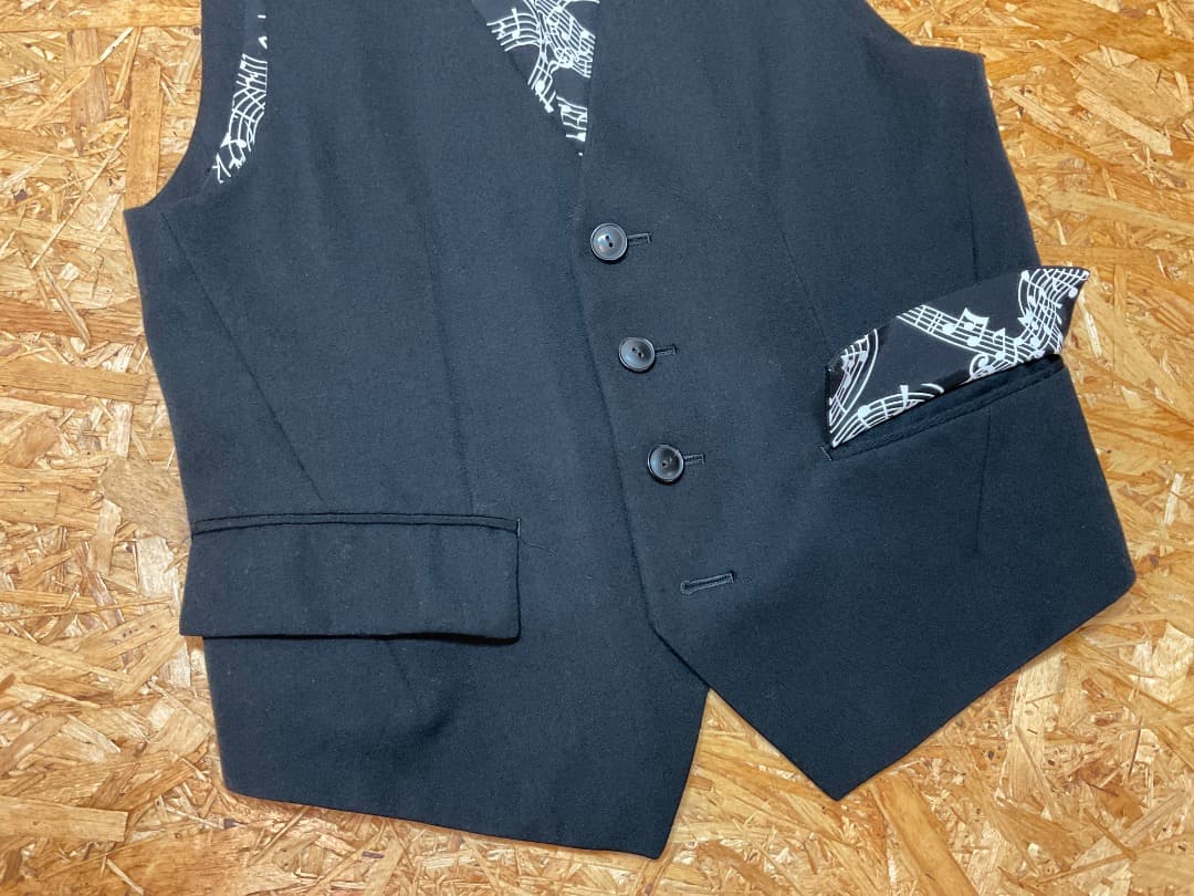 ナンバーナイン 日本製 裏地音符柄 ウールベスト ジレ size M