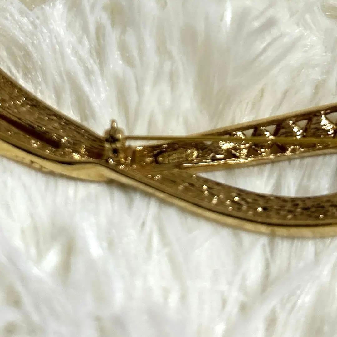 GROSSE グロッセ 大きめ ブローチ パール ラインストーン ゴールド