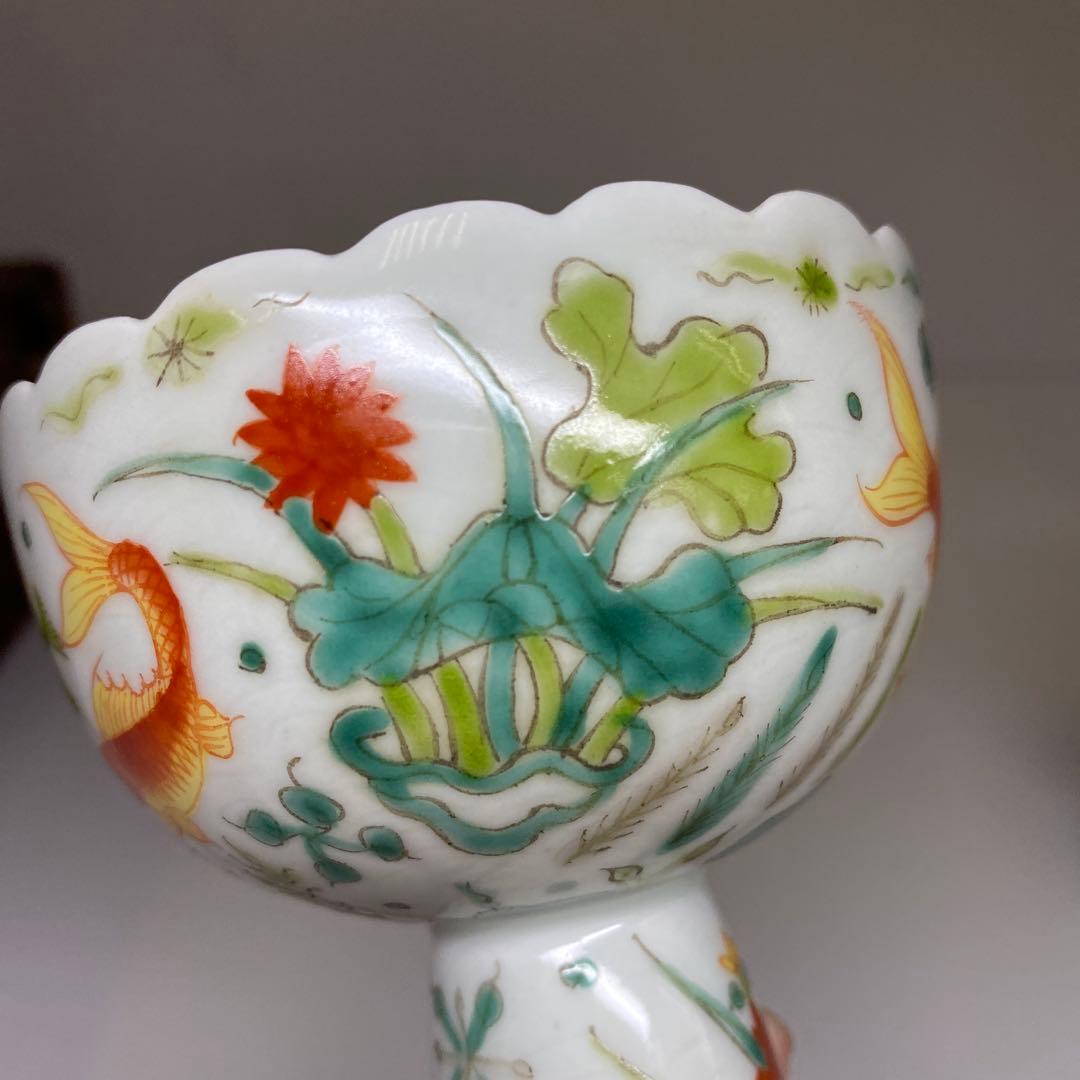 中国清時代　大明嘉靖年製　粉彩馬上杯2客　仕立箱付　東Y7-0303☆2Fトヒサ