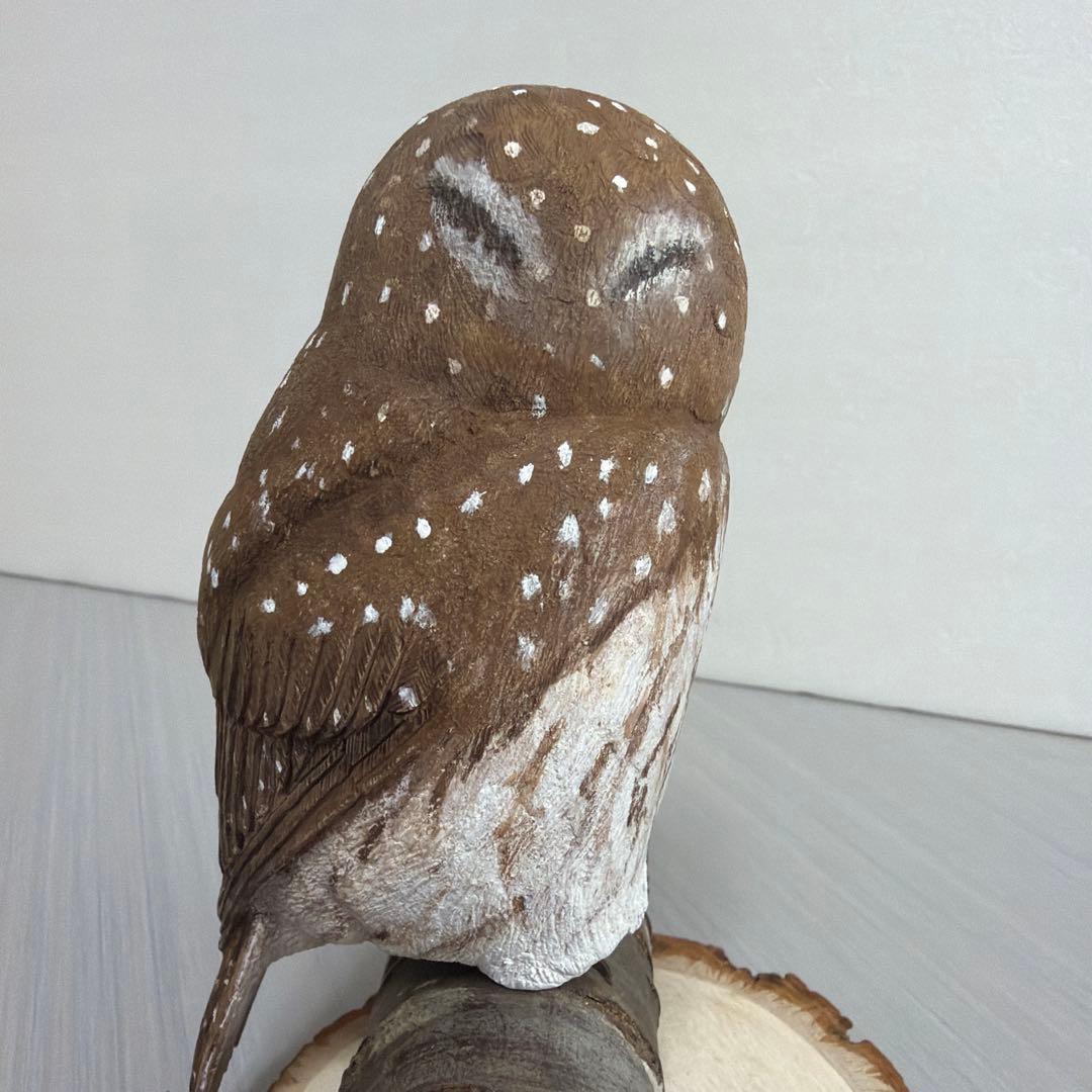 スズメフクロウ　バードカービング 木彫りの野鳥　野鳥彫刻