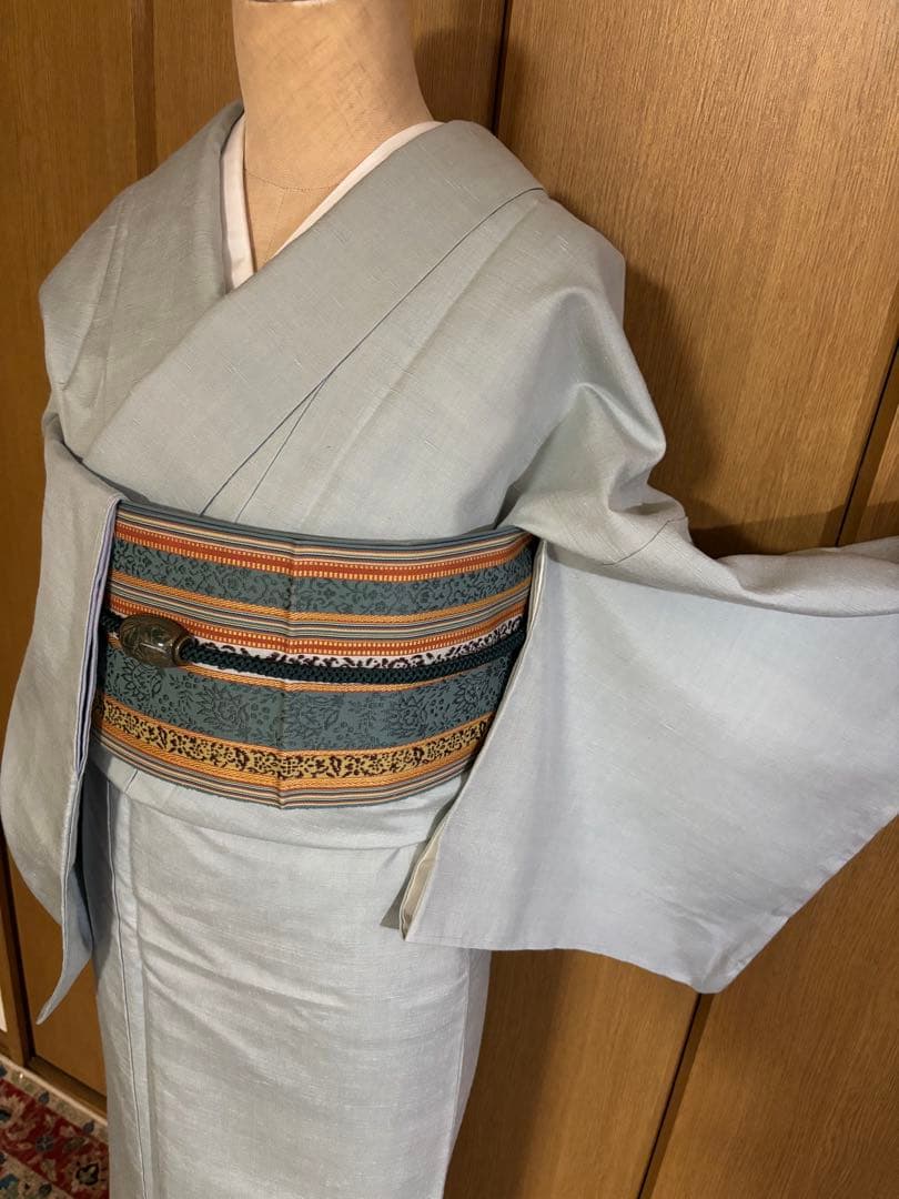 正絹袷　紅花紬調 未使用しつけ糸付き 無地　お洒落八掛 トール裄長