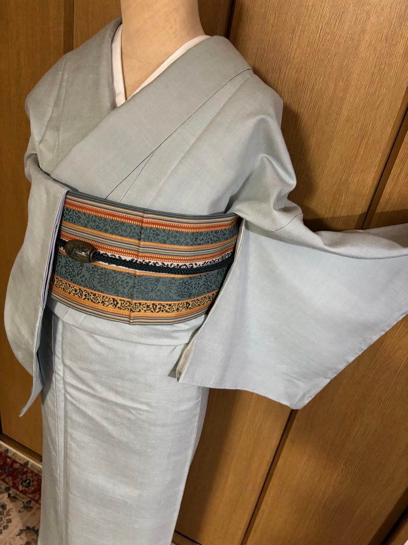 正絹袷　紅花紬調 未使用しつけ糸付き 無地　お洒落八掛 トール裄長