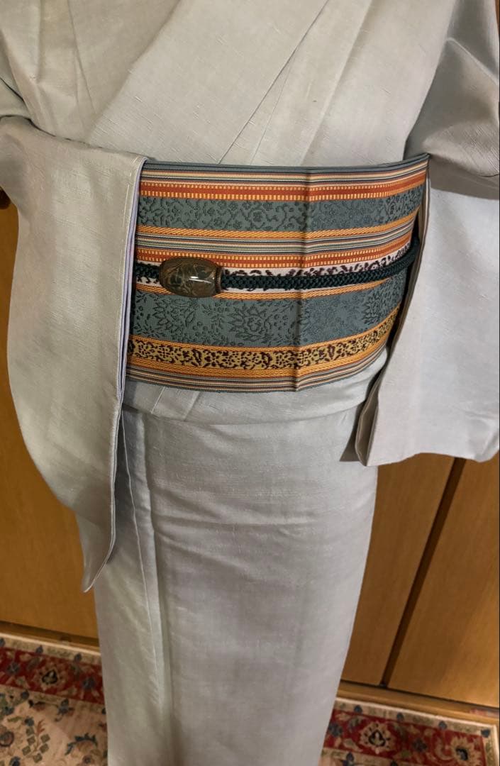 正絹袷　紅花紬調 未使用しつけ糸付き 無地　お洒落八掛 トール裄長