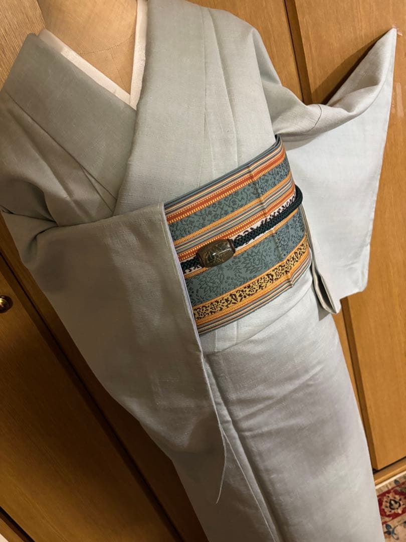 正絹袷　紅花紬調 未使用しつけ糸付き 無地　お洒落八掛 トール裄長