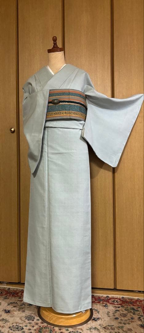 正絹袷　紅花紬調 未使用しつけ糸付き 無地　お洒落八掛 トール裄長