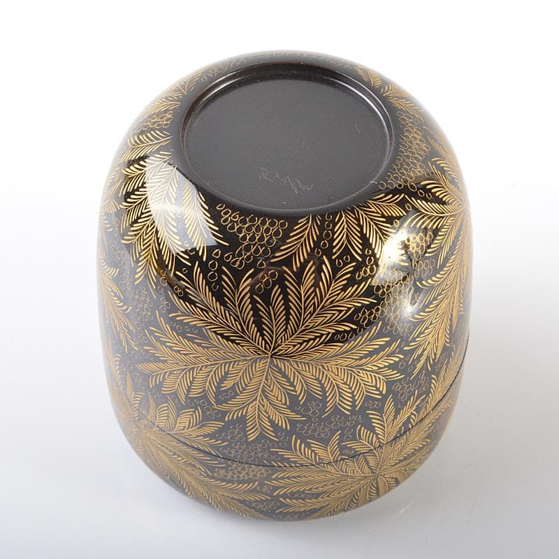 茶道具　漆塗　博堂造　金蒔絵　志のぶ文　棗　共布共箱　V　R6296